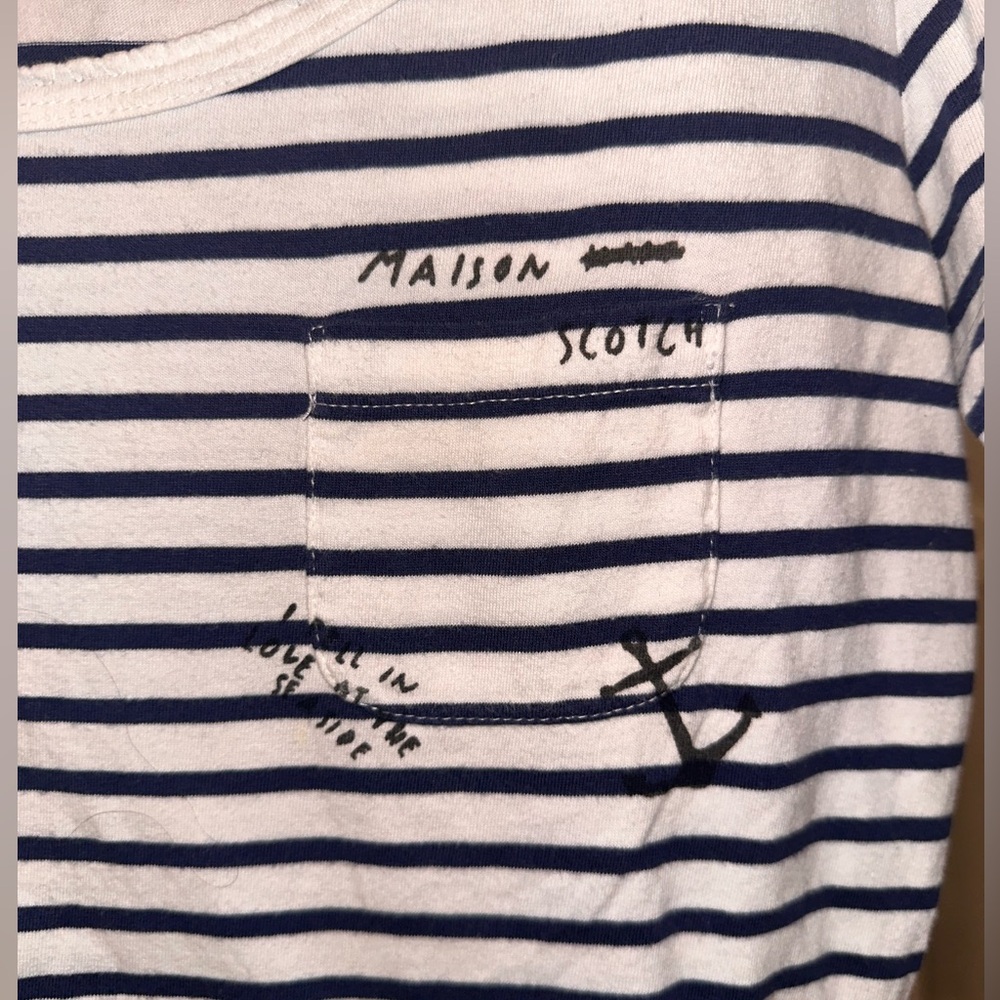 Maison Scotch & Soda Size 2 Women's Striped Top - Black and White Logo Tshirt - Picture 3 of 13